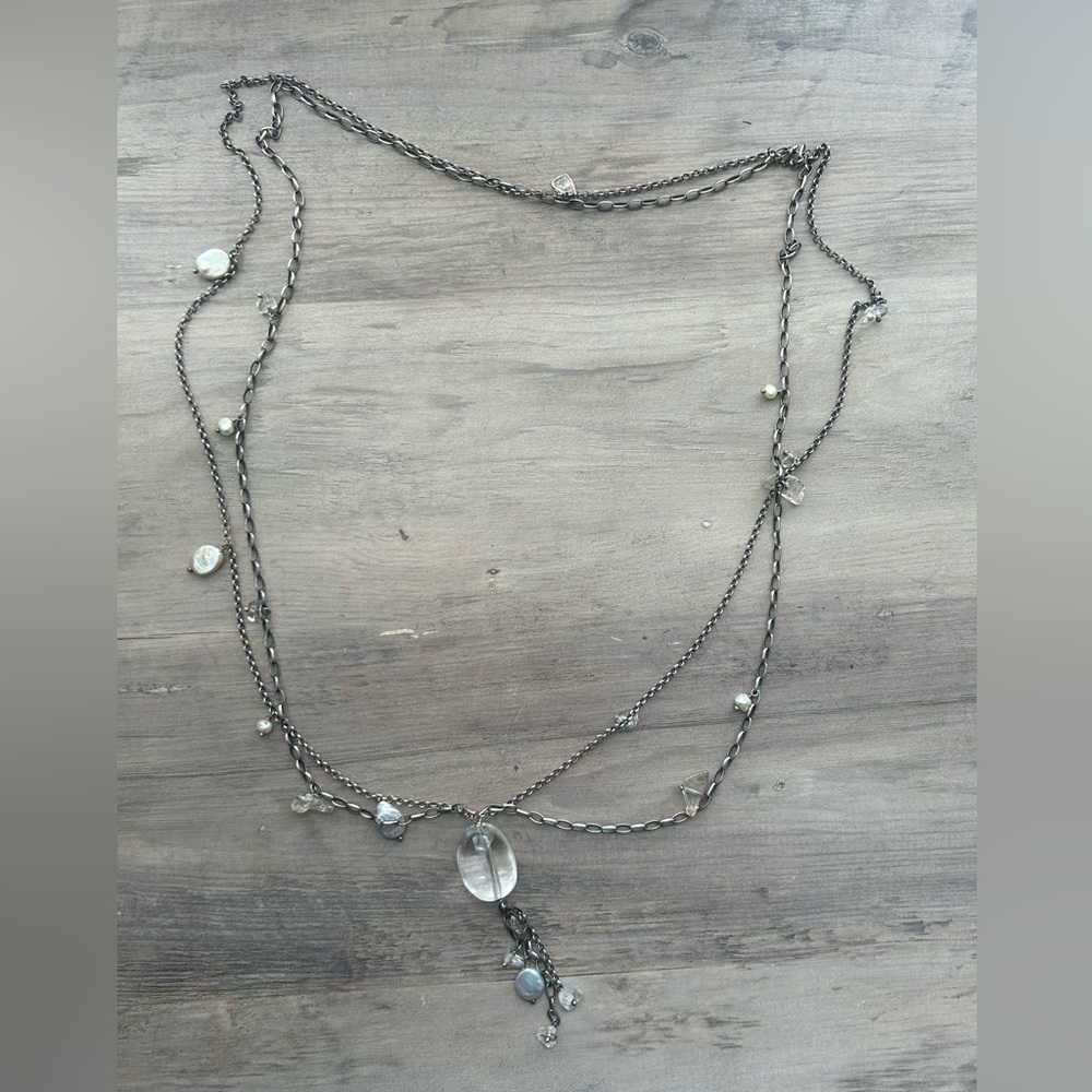 Silpada 925 Oxidized Sterling silver quartz crystal + pearl necklace - Picture 3 of 6